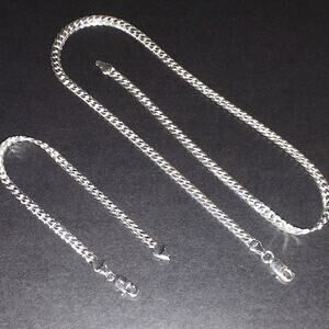 925 Sterling Silver Necklace Bracelet Set Cuban Snake Chain Christmas Gift NEW!
